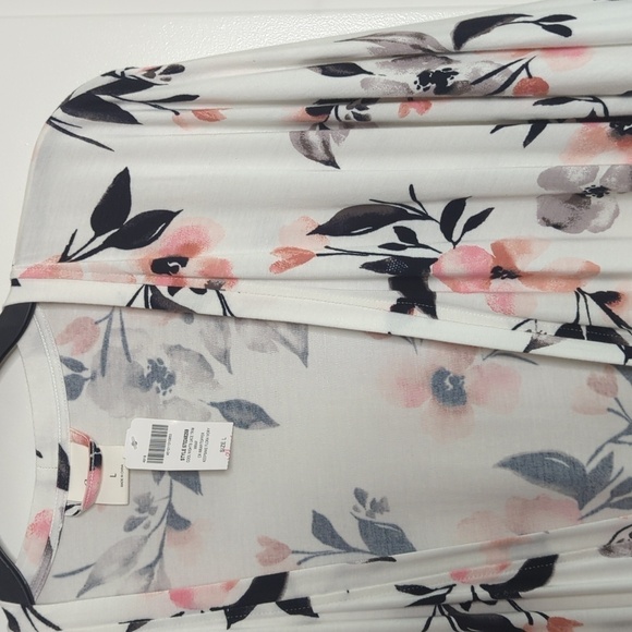 Soma Floral Lace Trim Stretchy Open Cardigan Robe Wrap Topper Ivory L - Picture 4 of 13